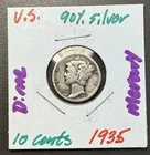 1935 - 10C Mercury Dime / 90% Silver Coin.