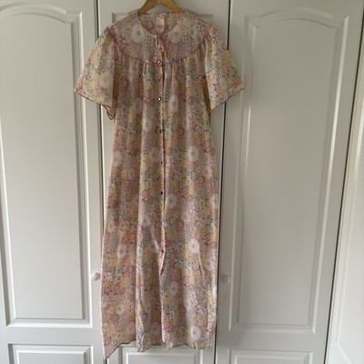 Damen Vintage 60er Jahre St Michael rosa Blumen Button Down Morgenmantel passt 34''