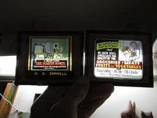 2 Antique MAGIC LANTERN Glass SLIDES w/Color ADVERTISING - MASCOT & TONYS Market