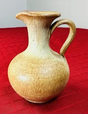 Vtg Studio Art Pottery Stoneware Pitcher Cream Tan Salt Glaze 4.5" Mini Jug 70’s
