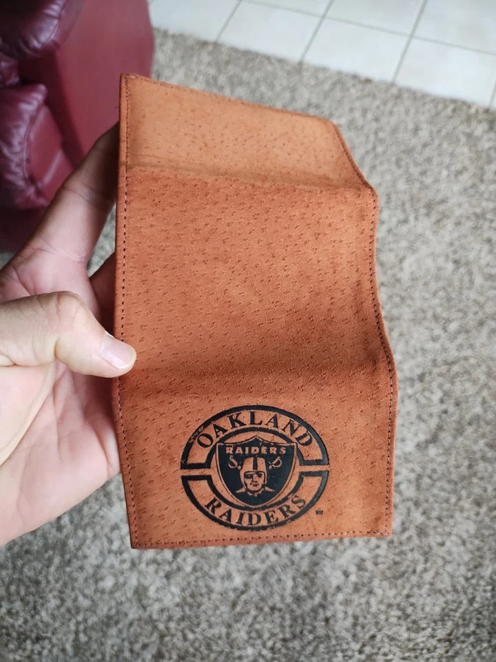 NOS Oakland Raiders Trifold Leather Wallet Suede Billfold - Image 4 of 4