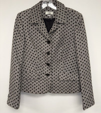Ann Taylor Loft Womens 12P Blazer Linen Blend Lattice Jacket Black White NWOT