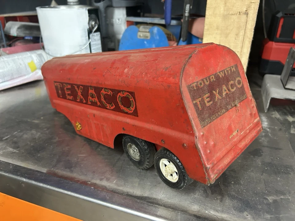 Remolque cisterna Buddy L Texaco de colección solo acero prensado juguete rojo gasolina Foto 2 de 4