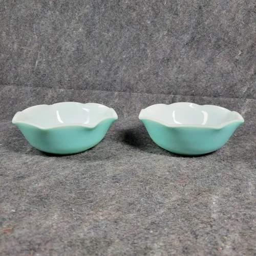 Vintage Ripple Milk Glass Turquoise Cereal Bowls Set Of 2,  5" Diameter 2" Tall