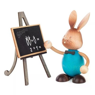 Easter Bunny Stupsi In Turquoise With Board, Chalk And Bow LxHxW 9X12.5X7Cm New
