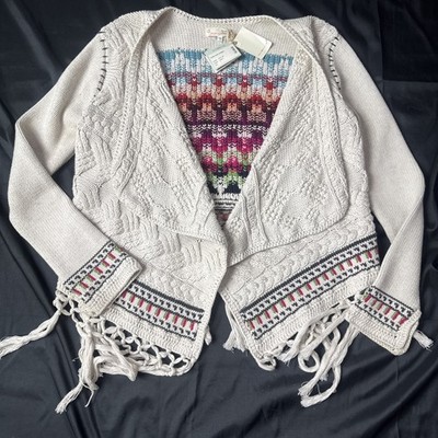 Odd Molly Waterfall Sweater Size 1 Small Boho Fringe Tribal Country