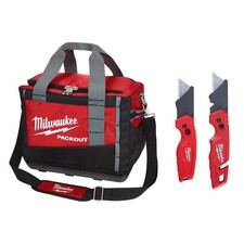 15"PACKOUT Tool Bag/Tote w/Fastback Folding Utility Knife Set (2-Pack)