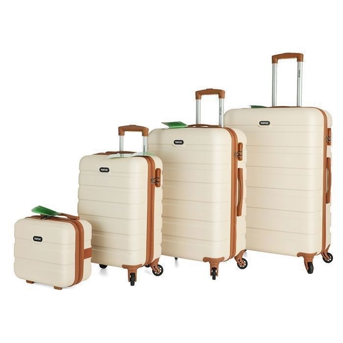 Set valise cabine 55cm grande valise 71cm et vanity case rigide crème