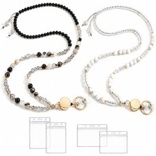 2 Pack Beaded Lanyards for ID Badges, Teacher Lanyard with ID Holder