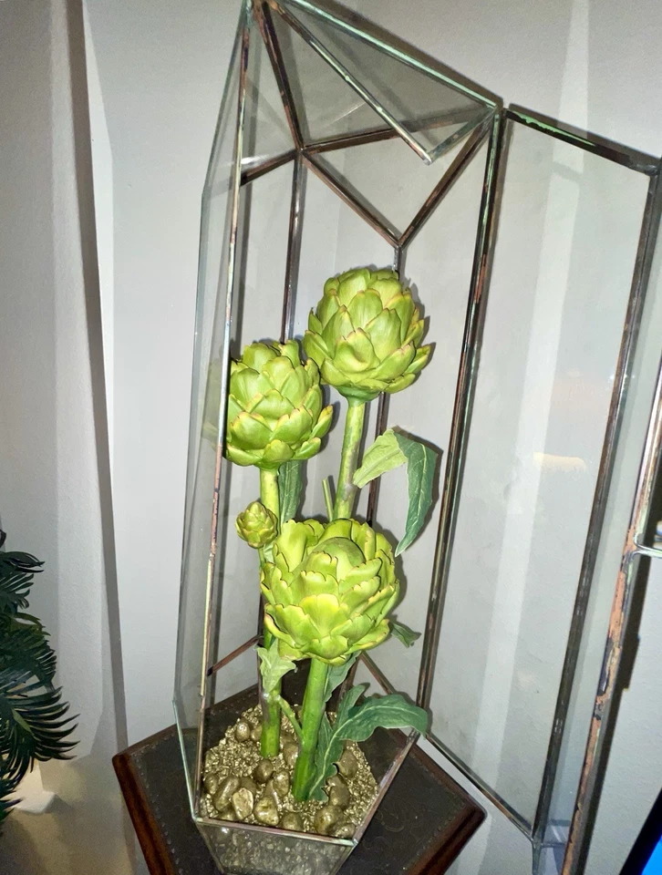 Expositor grande antiguo de vidrio para terrario ~ decoración de alcachofa cobre Foto 4 de 4