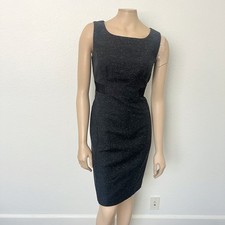 Halogen Size 6 Charcoal Gray Wool Tweed Sheath Dress Knee Length Workwear Office