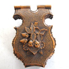 POCKET WATCH HOLDER - CARVED WOODEN CASE STAND - Strawberries Black Forest