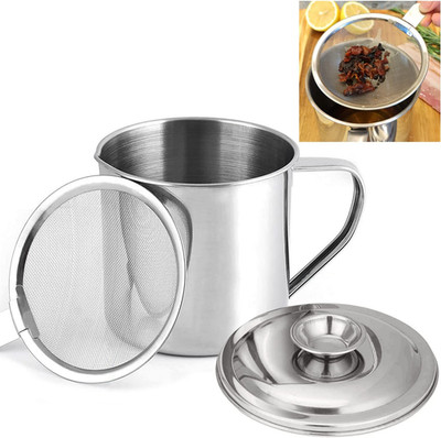 Bacon Grease Container with Strainer, Stainless Steel Oil Storage Can Container