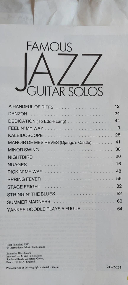 Famous Jazz Guitar Solos 1985 International Music Publications United Kingdom - Image 2 of 3