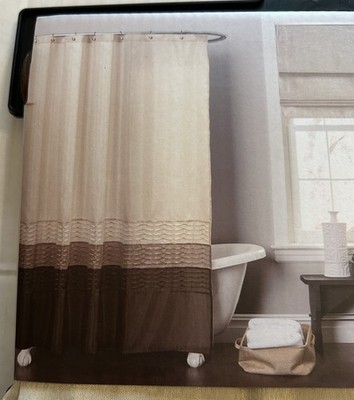 NWT Lush Décor Mia Shower Curtain Wheat Chocolate Taupe Satin Color Block Smooth