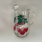 Vintage Small 7.5”Glass Strawberry Water Juice Pitcher Red Green Anchor Hocking