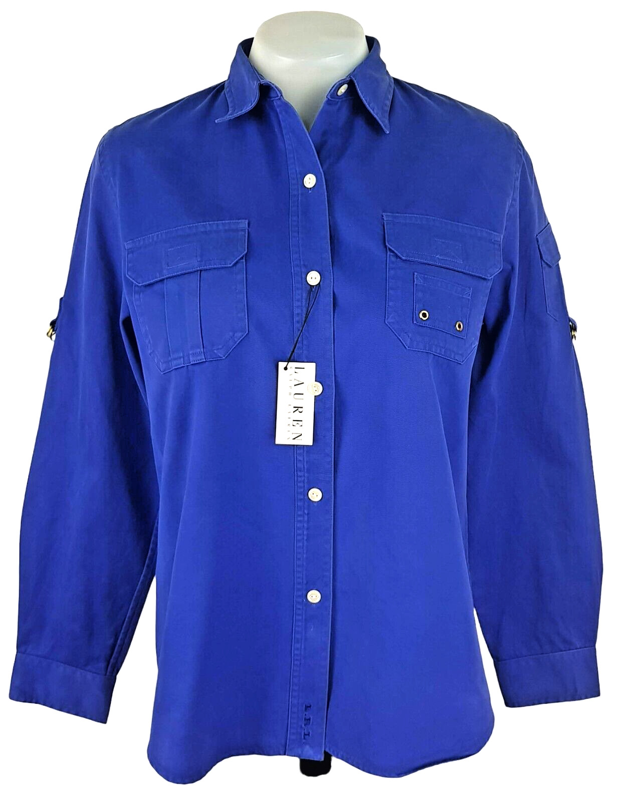 LAUREN RALPH LAUREN PETITE Womans Blue L/S EVENING SHIRT - S - PS - SP -RRP £129