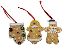 Lot of 3 Gingerbread Cookie Christmas Tree Ornaments