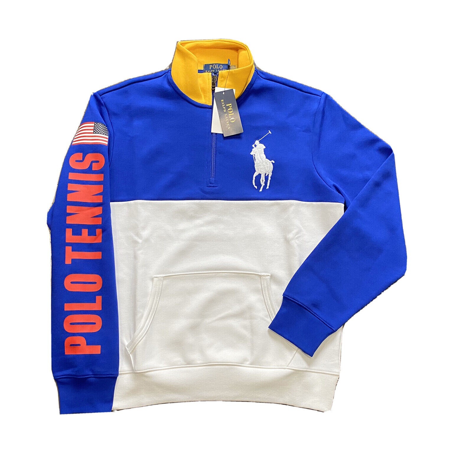 Polo Ralph Lauren Felpa Uomo Tennis Tennis Cerniera Grande Pony Spell Out L