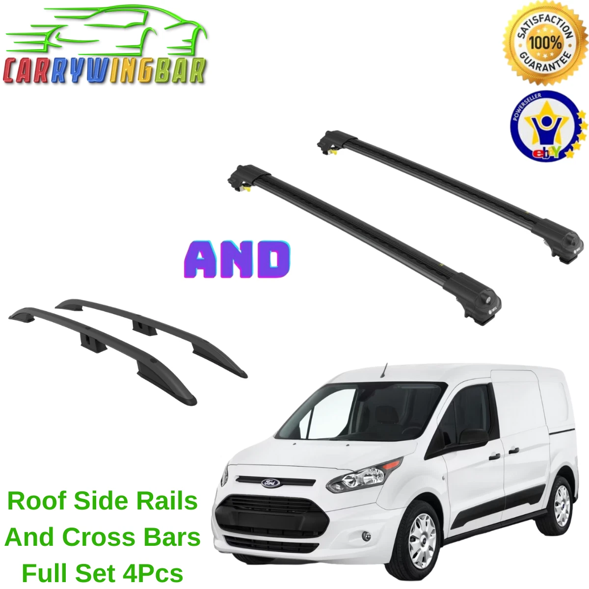 Roof Side Rails Cross Bars Full Set Black For Ford Transit Connect Tourneo LWB
