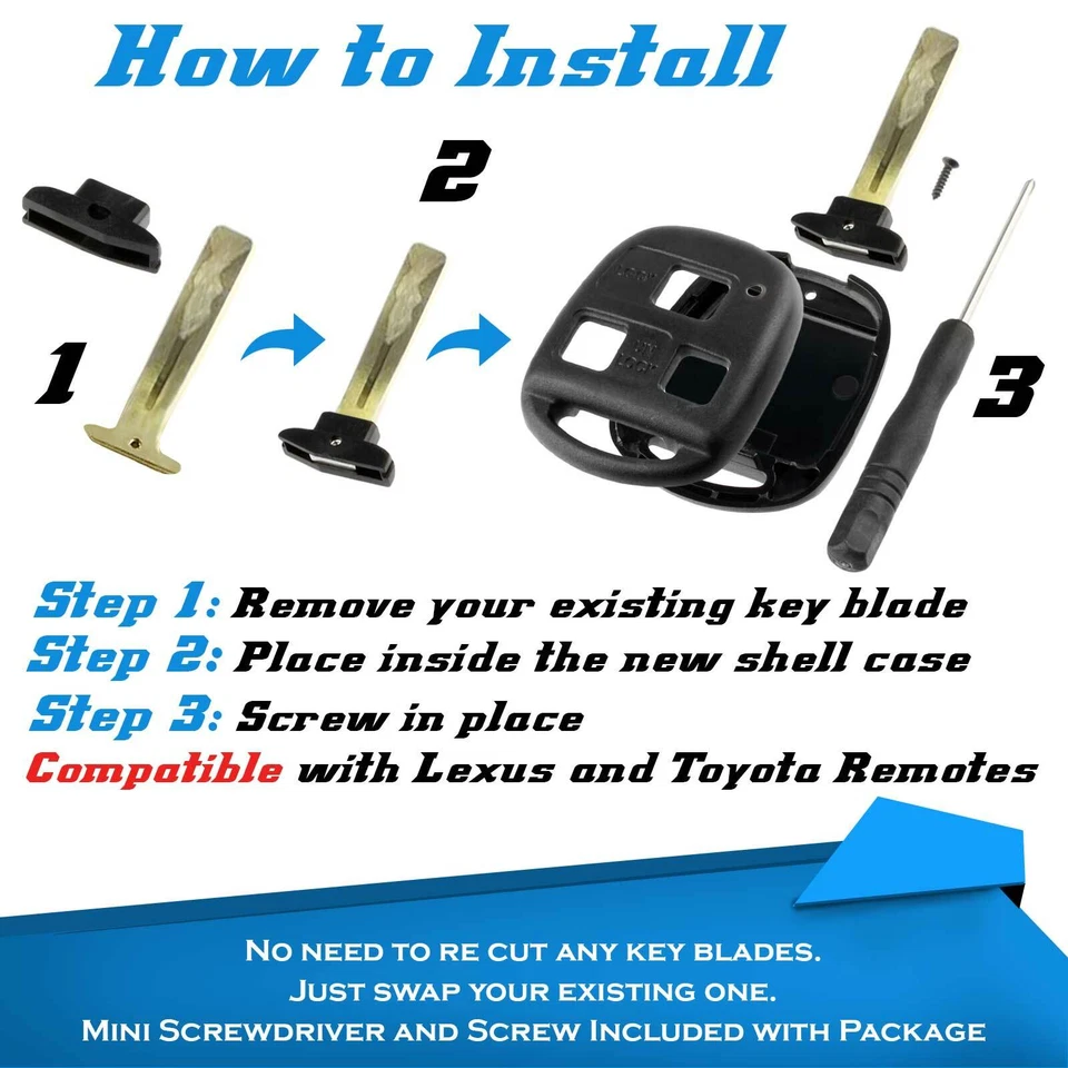 Replacement for 01-05 Lexus GS430 03-09 Lexus GX470 Remote Key Fob Case Shell Foto 2 de 4