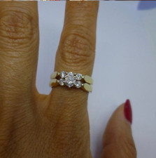 1.2ct Round Cut Simulated Diamond Ring 14k Yellow Gold Plated Bridal Set