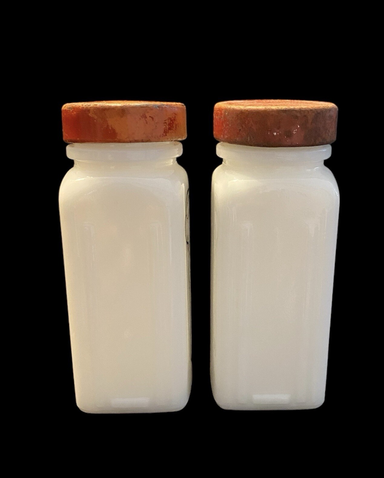 Vintage Griffiths Milk Glass Hoosier Spice Jars Curry Powder and Allspice w/Lids