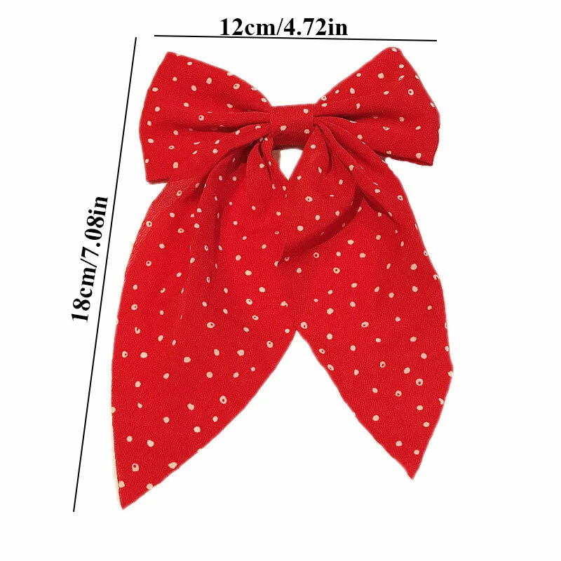 Women Girls Chiffon Bow Hair Clip Grip Sweet Hairpin Polka Dot Print Barrettes ∂ - Image 2 of 4