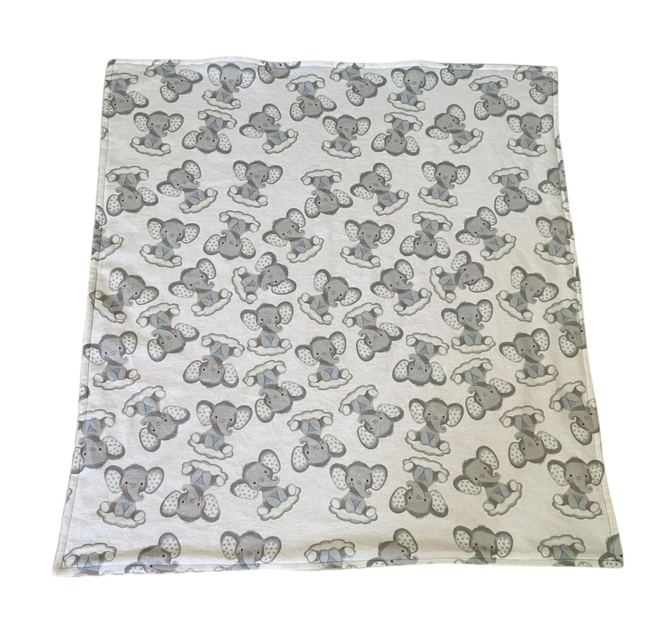 Manta bebé Minky de franela hecha a mano elefantes azules y grises Foto 2 de 4
