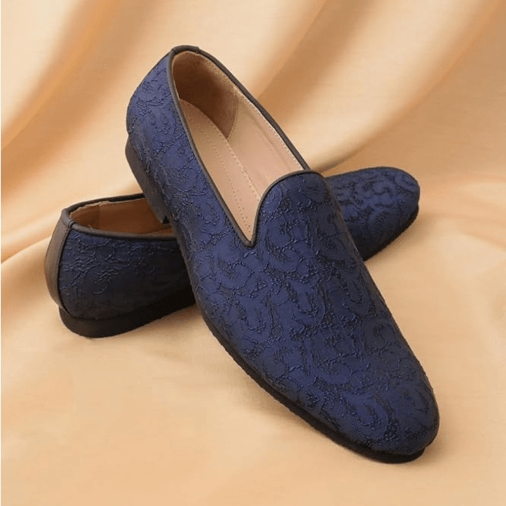 Royal Self Embroidered Blue Shode Loafer Style Juti Size 9  display picture 1