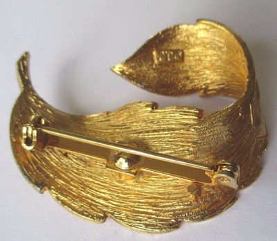 Broche Vintage Feuille Signée J.J - Finement Travaillée, Couleur Or, Occasion, Bijou Fantaisie