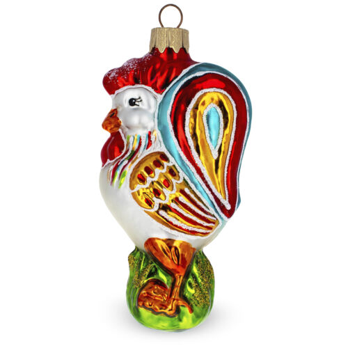 Vibrant and Colorful Rooster Glass Christmas Ornament