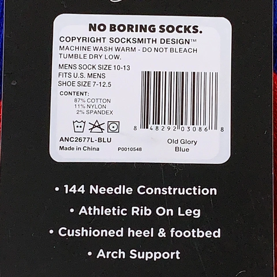 Sock Smith Men's One Size Red White Blue Old Glory Active Crew Socks 1 Pair NWT - Image 4 of 4