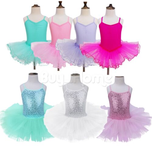 Girls Leotard Ballet Tutu Dress Ballerina Fairy Swan Costumes Dancewear 2-12Y - Afbeelding 1 van 25