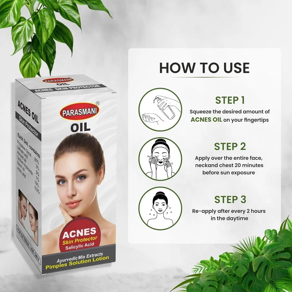 #NO 1 Aceite facial ayurvédico PARASMANI para el control del acné con neem, aceite de árbol de té 3 ml Foto 4 de 4