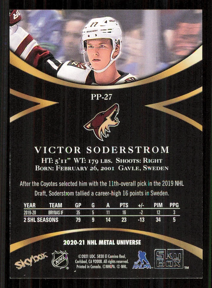 2020-21 Metal Universe Skybox Premium Prospects #PP27 Victor Soderstrom - Image 2 of 2