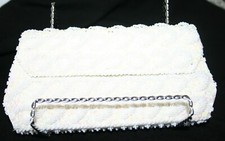 Vintage Hong Kong Silk Seed Bead Ivory Clutch Purse B-187