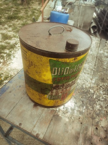 SCATOLA DI LATTA OLIO DI LINO COTTO PURO CATANIA "ORAZIO AIELLO"USATA DELL'EPOCA - Foto 16 di 23