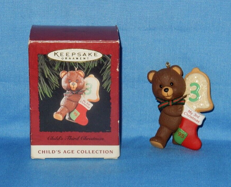 Vintage Hallmark 1995 Bear Child's Third Christmas Ornament in Box
