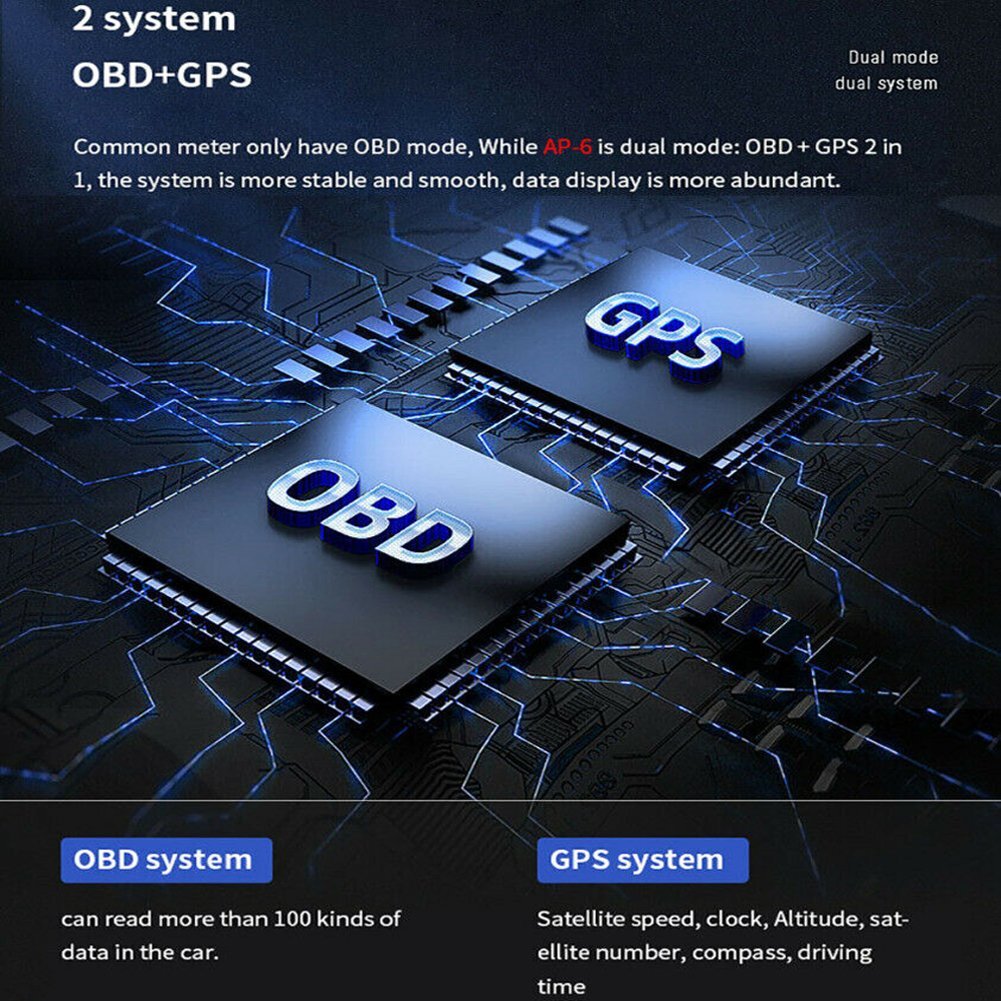 OBD2 GPS Auto Head Up Display Gauge Smart Car HUD Gauge Digital Speedometer