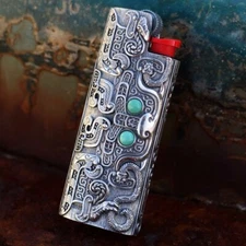 S925 Silver Lighter Case Cover Fits Bic J5 Lighter Retro Lighter Case Shell Gift