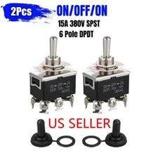 2X Toggle Switch ON/OFF/ON Heavy Duty 15A 380V DPDT 6 Terminal w/Waterproof Boot