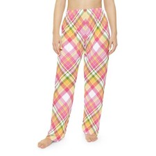 Girly Plaid Pajama Pants, Women's Lounge Sleepwear, Soft Flannel PJ Bottoms,