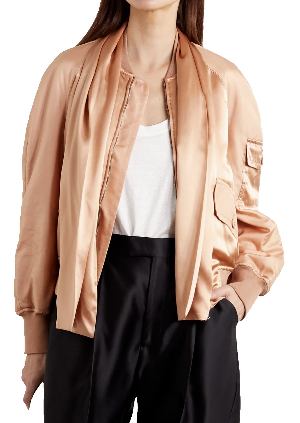Tom Ford Draped Silk Satin Bomber Jacket Blouson Detachable Scarf IT44 M