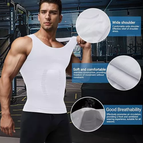 Mens Slimming Body Shaper Tank Top Abdomen Gynomastica Compression Vest Shirt - Picture 6 of 21