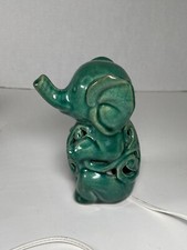 Ceramic Elephant Accent Lamp Nightlight Green Distressed Crackle Glaze 5"