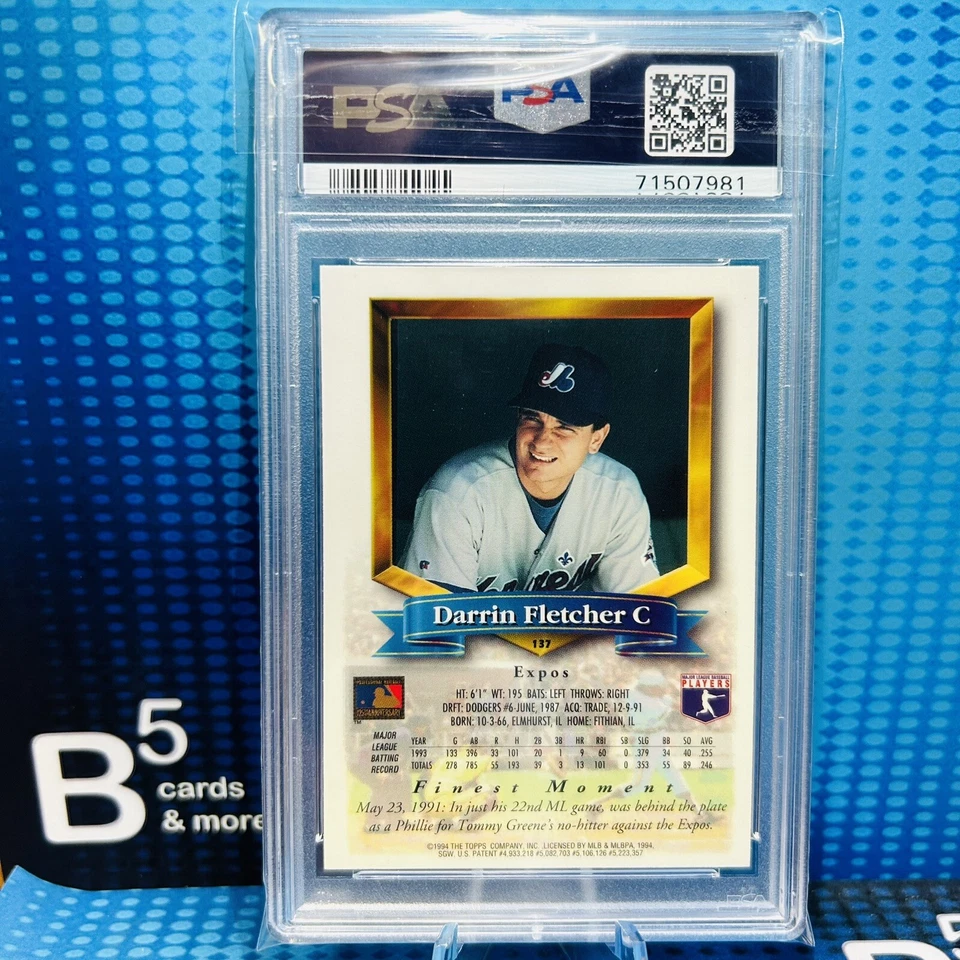 Refrator Darrin Fletcher 1994 Topps Finest #137 PSA 8 - Imagem 2 de 2