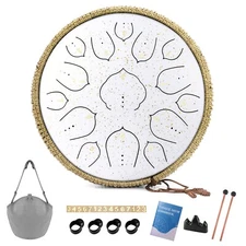 Steel Tongue Drum 15 Notes D Major Handpan Percussion Dru for Gift 14 Inch White
