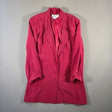 Vintage Silk Blazer Womens Medium Pink Mid Length Jacket Out of the Blue