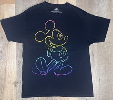 DISNEY PRIDE Collection Mickey Mouse T-Shirt Adult Large Rainbow Graphic HOLES